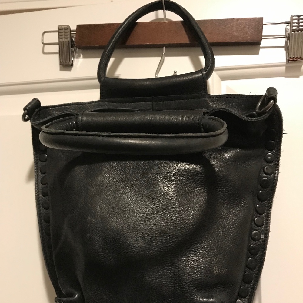 latico Black Leather Crossbody Satchel with Studded Sides